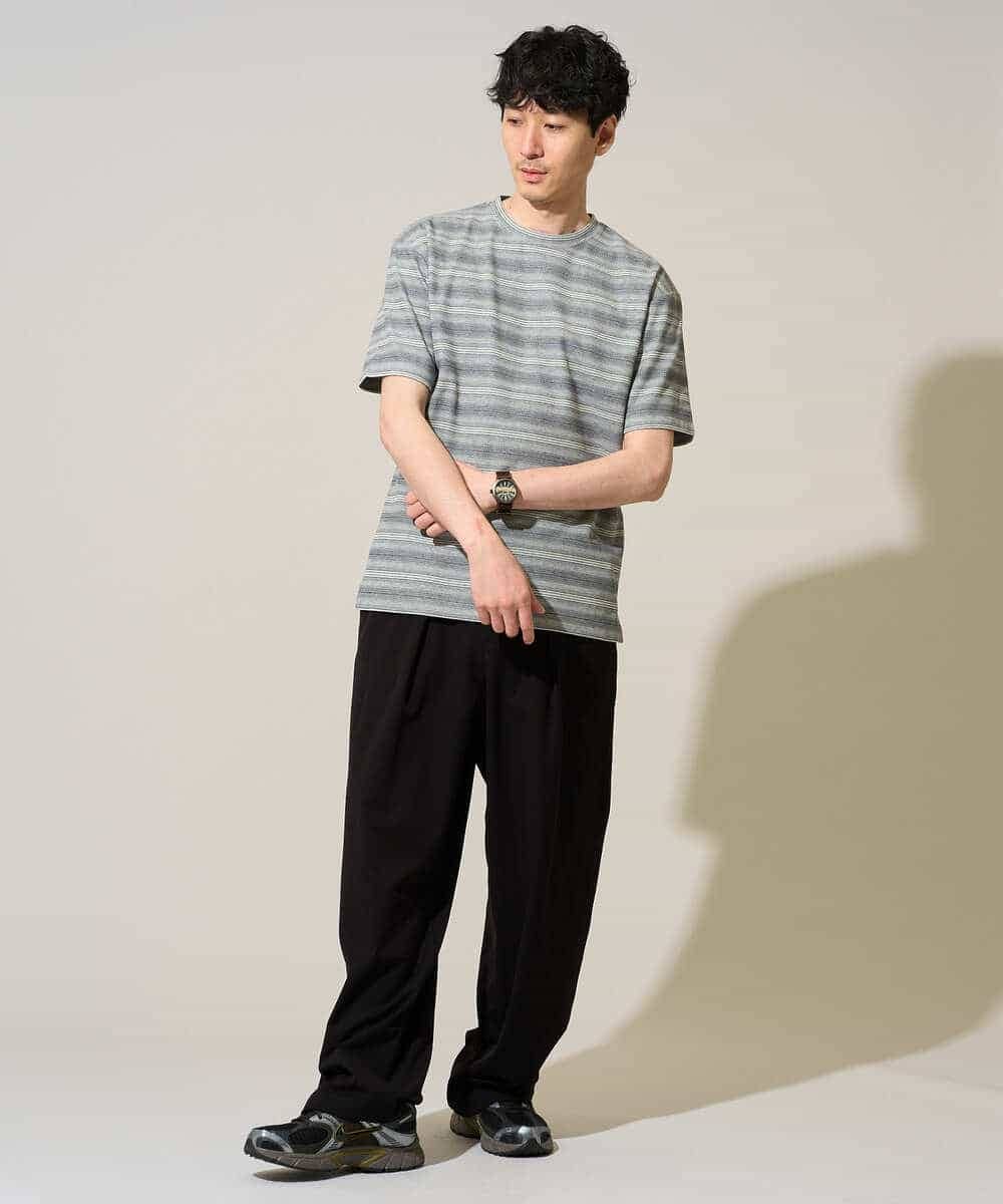 KHKGD24049 a.v.v MEN(アー・ヴェ・ヴェ) 【イージーケア/洗濯機で洗える】ワッフルランダムボーダーカットソー グレー