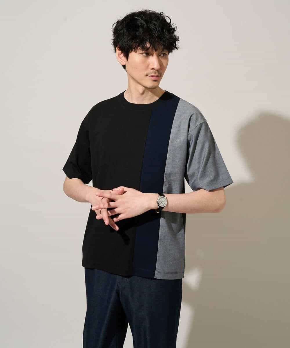 KHKGD27059 a.v.v MEN(アー・ヴェ・ヴェ) 夏の一枚着で人気！【洗濯機で洗える】デザテクカットソー ブラック