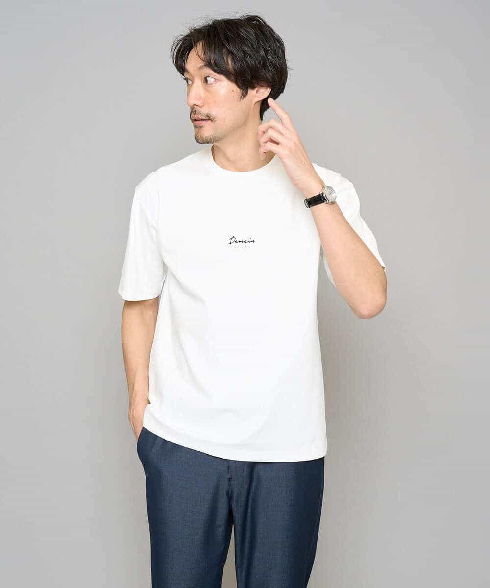 KHKGD29039 a.v.v MEN(アー・ヴェ・ヴェ) 【イージーケア/洗濯機で洗える/速乾/毛玉になりにくい/接触冷感】ミニロゴプリントセミワイドシルエットカットソー ダークグレー