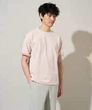 KHKGD37044 a.v.v MEN(アー・ヴェ・ヴェ) 【イージーケア/洗濯機で洗える/接触冷感】ヘリンボーンストレッチダブルフェイスカットソー ピンク