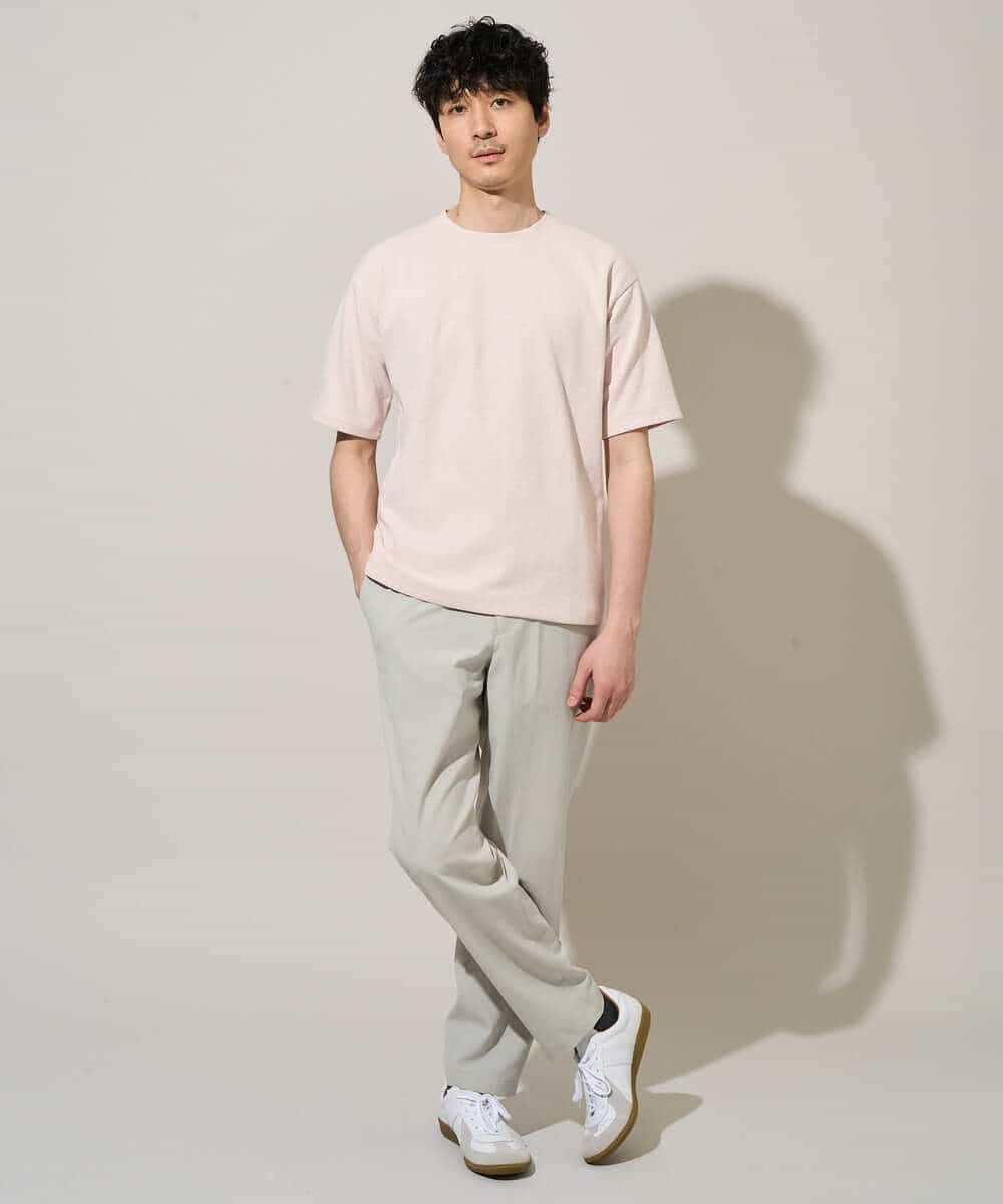 KHKGD37044 a.v.v MEN(アー・ヴェ・ヴェ) 【イージーケア/洗濯機で洗える/接触冷感】ヘリンボーンストレッチダブルフェイスカットソー ネイビー