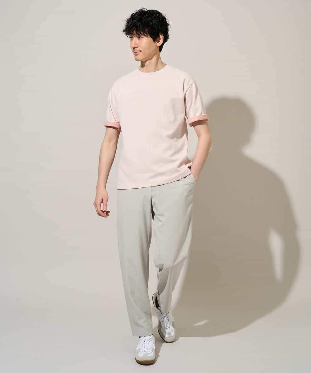 KHKGD37044 a.v.v MEN(アー・ヴェ・ヴェ) 【イージーケア/洗濯機で洗える/接触冷感】ヘリンボーンストレッチダブルフェイスカットソー ネイビー