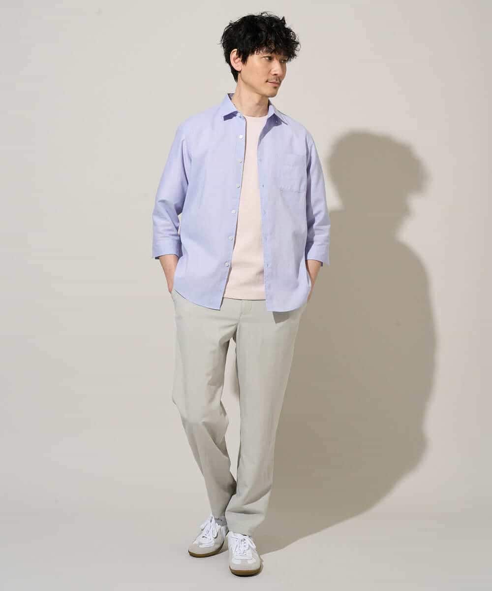 KHKGD37044 a.v.v MEN(アー・ヴェ・ヴェ) 【イージーケア/洗濯機で洗える/接触冷感】ヘリンボーンストレッチダブルフェイスカットソー ネイビー