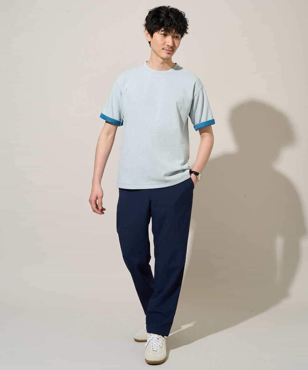 KHKGD37044 a.v.v MEN(アー・ヴェ・ヴェ) 【イージーケア/洗濯機で洗える/接触冷感】ヘリンボーンストレッチダブルフェイスカットソー ネイビー