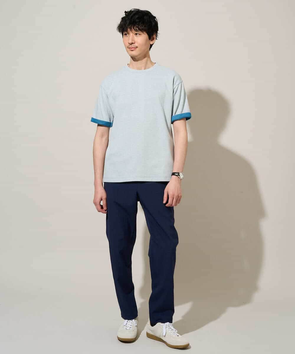 KHKGD37044 a.v.v MEN(アー・ヴェ・ヴェ) 【イージーケア/洗濯機で洗える/接触冷感】ヘリンボーンストレッチダブルフェイスカットソー ネイビー