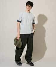 KHKGD37044 a.v.v MEN(アー・ヴェ・ヴェ) 【イージーケア/洗濯機で洗える/接触冷感】ヘリンボーンストレッチダブルフェイスカットソー ネイビー