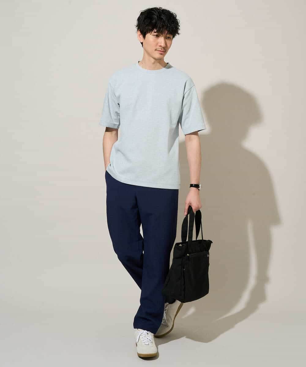 KHKGD37044 a.v.v MEN(アー・ヴェ・ヴェ) 【イージーケア/洗濯機で洗える/接触冷感】ヘリンボーンストレッチダブルフェイスカットソー ネイビー