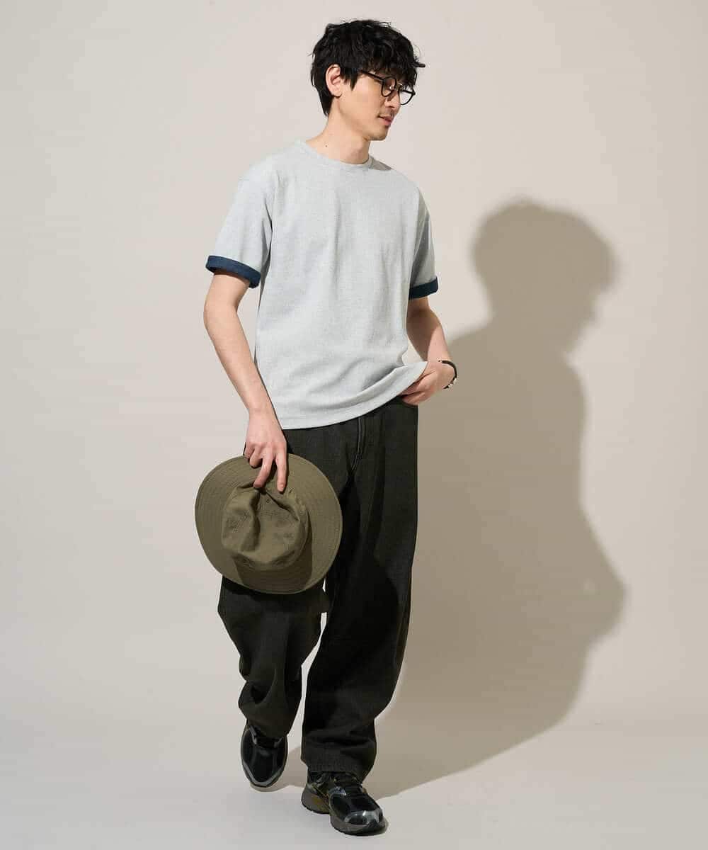 KHKGD37044 a.v.v MEN(アー・ヴェ・ヴェ) 【イージーケア/洗濯機で洗える/接触冷感】ヘリンボーンストレッチダブルフェイスカットソー ネイビー