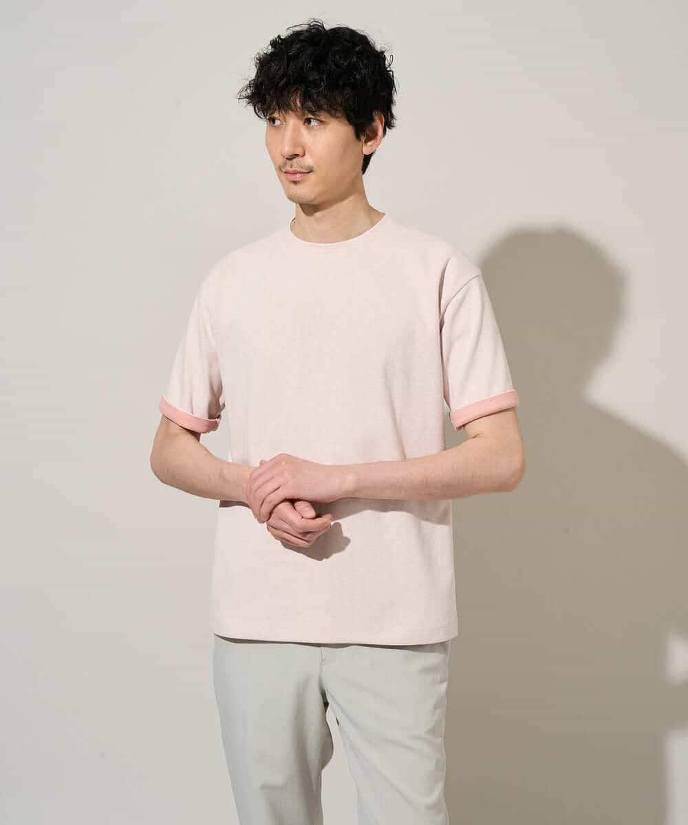 KHKGD37044 a.v.v MEN(アー・ヴェ・ヴェ) 【イージーケア/洗濯機で洗える/接触冷感】ヘリンボーンストレッチダブルフェイスカットソー ネイビー