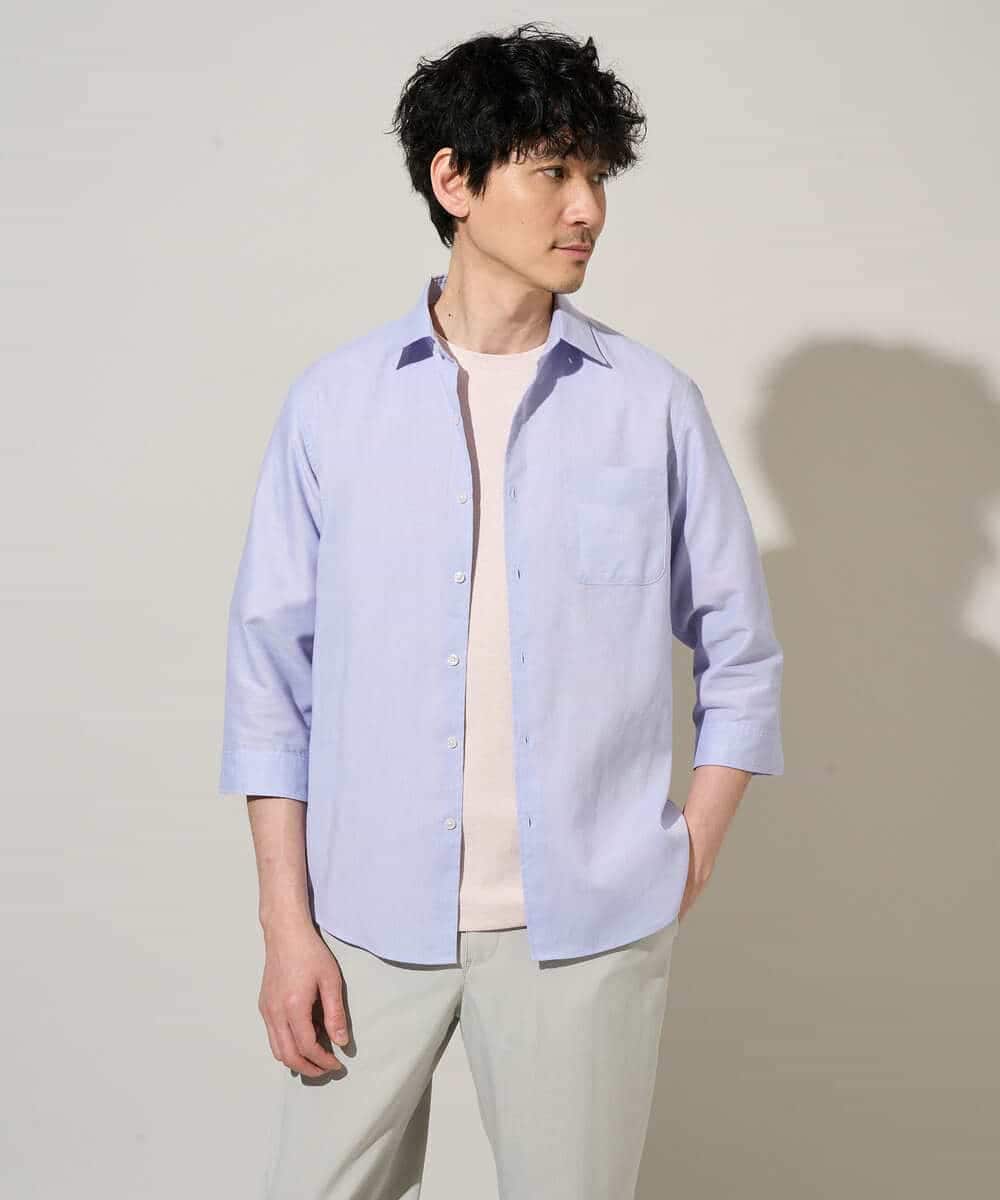 KHKGD37044 a.v.v MEN(アー・ヴェ・ヴェ) 【イージーケア/洗濯機で洗える/接触冷感】ヘリンボーンストレッチダブルフェイスカットソー ネイビー