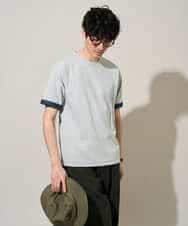 KHKGD37044 a.v.v MEN(アー・ヴェ・ヴェ) 【イージーケア/洗濯機で洗える/接触冷感】ヘリンボーンストレッチダブルフェイスカットソー ネイビー