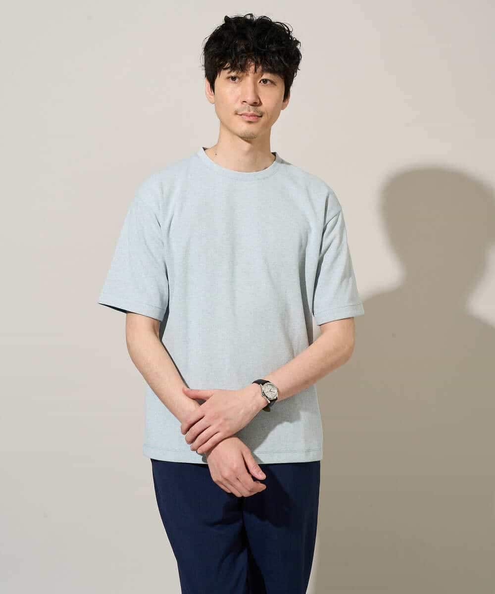 KHKGD37044 a.v.v MEN(アー・ヴェ・ヴェ) 【イージーケア/洗濯機で洗える/接触冷感】ヘリンボーンストレッチダブルフェイスカットソー ネイビー