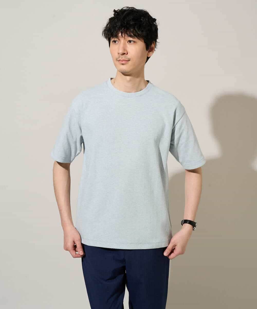 KHKGD37044 a.v.v MEN(アー・ヴェ・ヴェ) 【イージーケア/洗濯機で洗える/接触冷感】ヘリンボーンストレッチダブルフェイスカットソー ネイビー