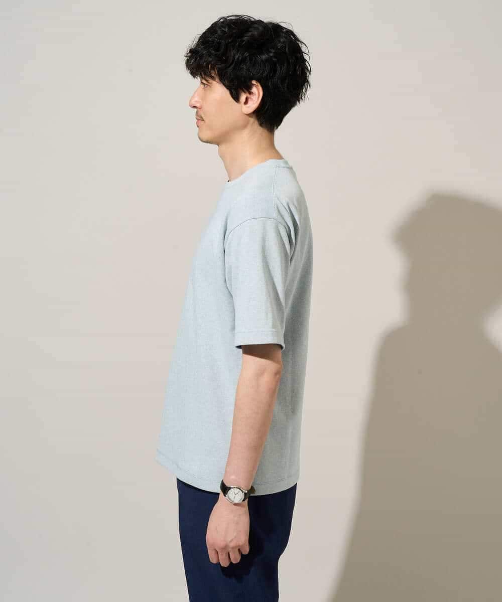 KHKGD37044 a.v.v MEN(アー・ヴェ・ヴェ) 【イージーケア/洗濯機で洗える/接触冷感】ヘリンボーンストレッチダブルフェイスカットソー ネイビー