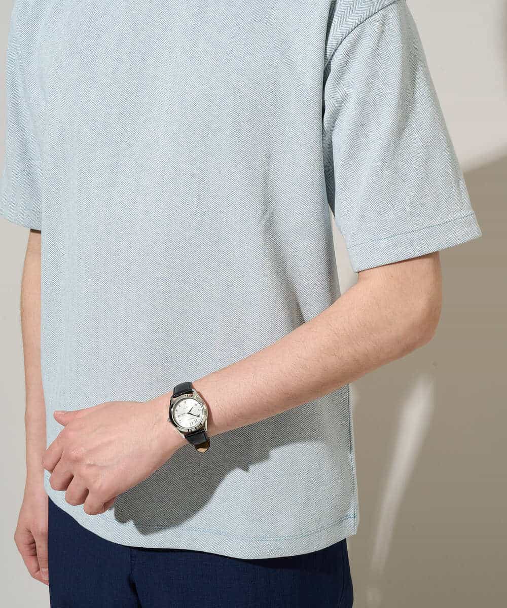 KHKGD37044 a.v.v MEN(アー・ヴェ・ヴェ) 【イージーケア/洗濯機で洗える/接触冷感】ヘリンボーンストレッチダブルフェイスカットソー ネイビー