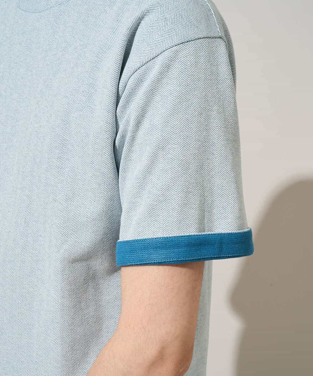 KHKGD37044 a.v.v MEN(アー・ヴェ・ヴェ) 【イージーケア/洗濯機で洗える/接触冷感】ヘリンボーンストレッチダブルフェイスカットソー ネイビー