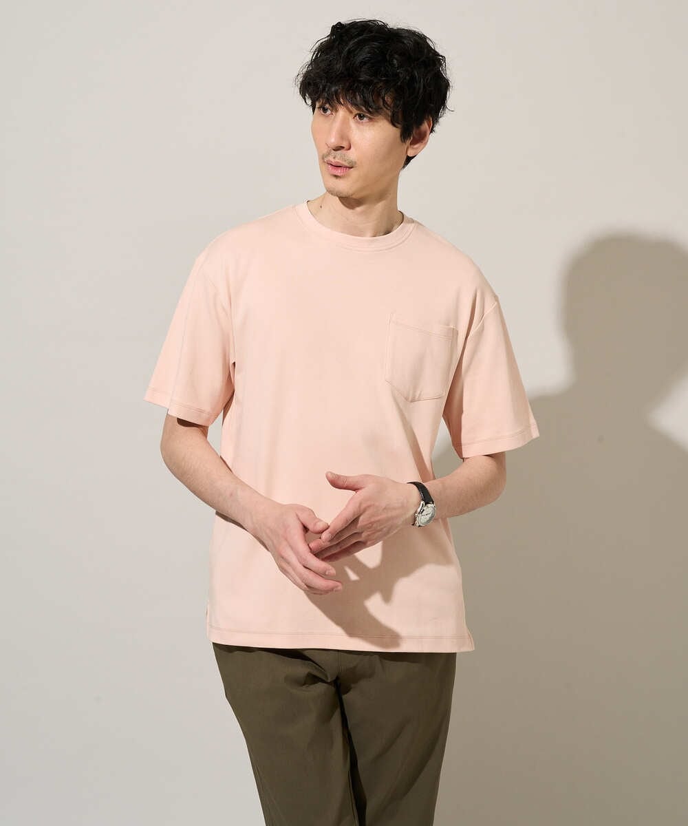 KHKGD40039 a.v.v MEN(アー・ヴェ・ヴェ) 【洗濯機で洗える/接触冷感/UVカット/毛玉になりにくい】シルケットスムースワイドシルエットカットソー ピンク