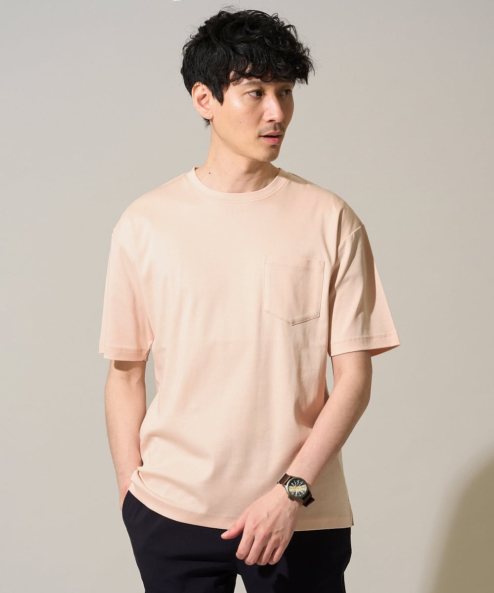 KHKGD40039 a.v.v MEN(アー・ヴェ・ヴェ) 【雑誌MonoMax5月号掲載】究極の無地Ｔシャツ シルケットスムースワイドシルエットカットソー【洗濯機で洗える/接触冷感/UVカット/毛玉になりにくい】 ピンク