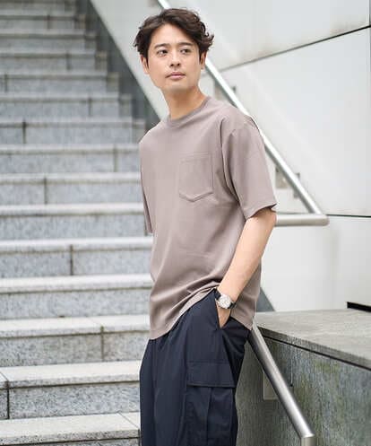 KHKGD40039 a.v.v MEN 【洗濯機で洗える/接触冷感/UVカット/毛玉になりにくい】シルケットスムースワイドシルエットカットソー