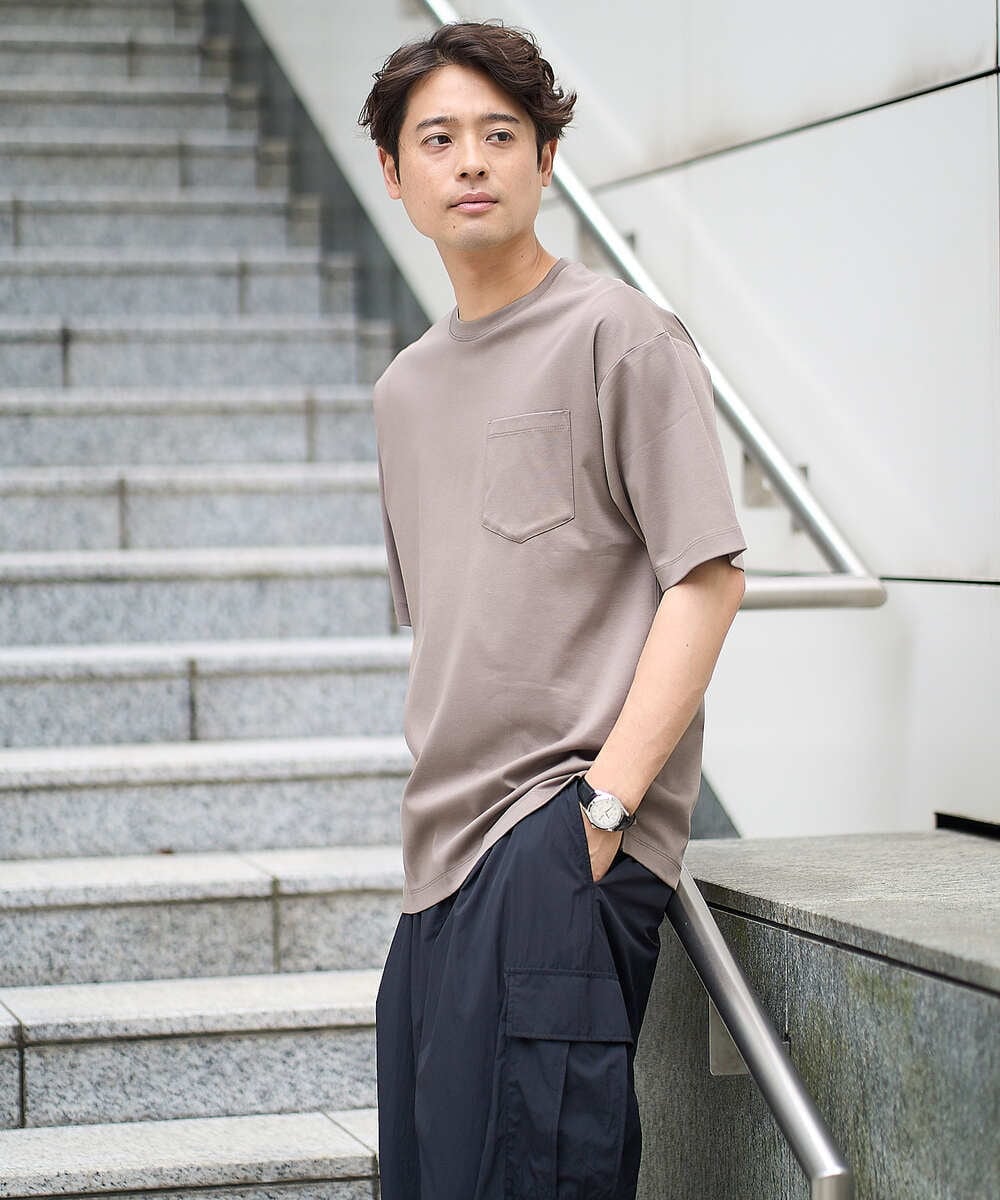 KHKGD40039 a.v.v MEN(アー・ヴェ・ヴェ) 【雑誌MonoMax5月号掲載】究極の無地Ｔシャツ シルケットスムースワイドシルエットカットソー【洗濯機で洗える/接触冷感/UVカット/毛玉になりにくい】 ブラウン