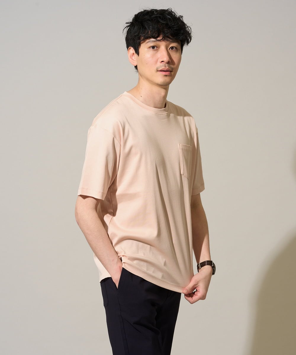 KHKGD40039 a.v.v MEN(アー・ヴェ・ヴェ) 【雑誌MonoMax5月号掲載】究極の無地Ｔシャツ シルケットスムースワイドシルエットカットソー【洗濯機で洗える/接触冷感/UVカット/毛玉になりにくい】 ブラック