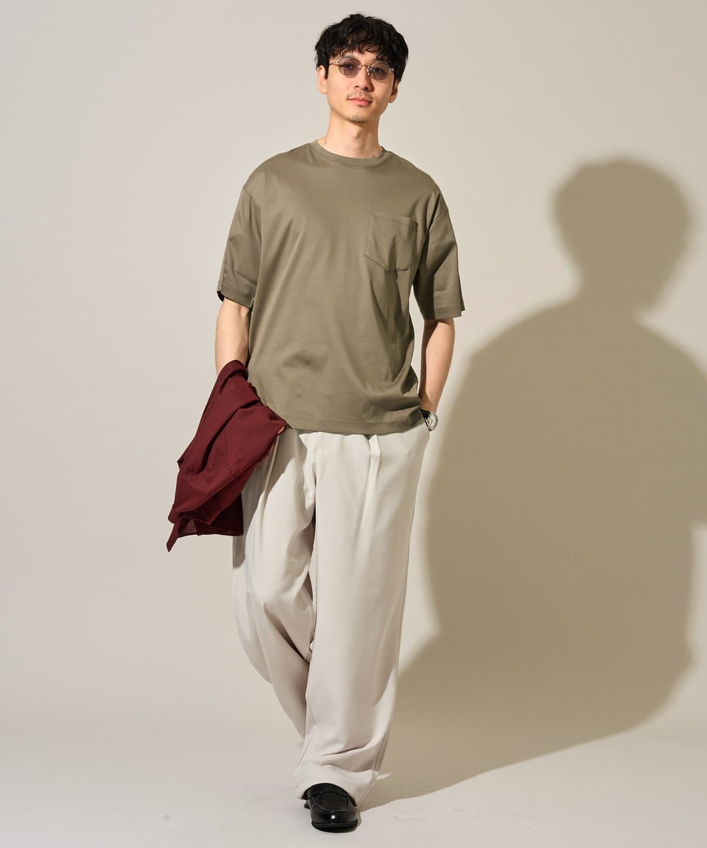 KHKGD40039 a.v.v MEN(アー・ヴェ・ヴェ) 【接触冷感 / UVカット】究極の無地Ｔ シルケットスムースシルエットカットソ ー〈洗濯機で洗える/毛玉になりにくい〉 ブラック