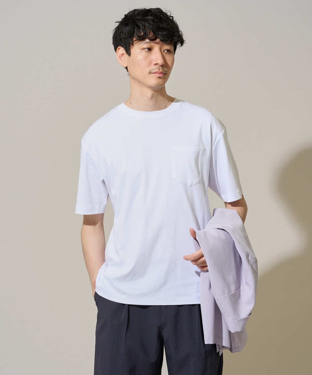 KHKGD40039 a.v.v MEN(アー・ヴェ・ヴェ) 【接触冷感 / UVカット】究極の無地Ｔ シルケットスムースシルエットカットソ ー〈洗濯機で洗える/毛玉になりにくい〉 ブラック