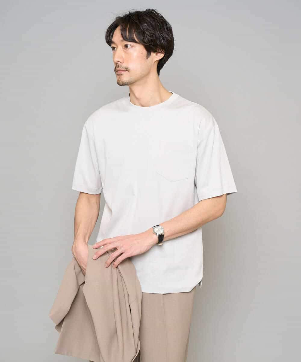 KHKGD40039 a.v.v MEN(アー・ヴェ・ヴェ) 【洗濯機で洗える/接触冷感/UVカット/毛玉になりにくい】シルケットスムースワイドシルエットカットソー ライトグレー