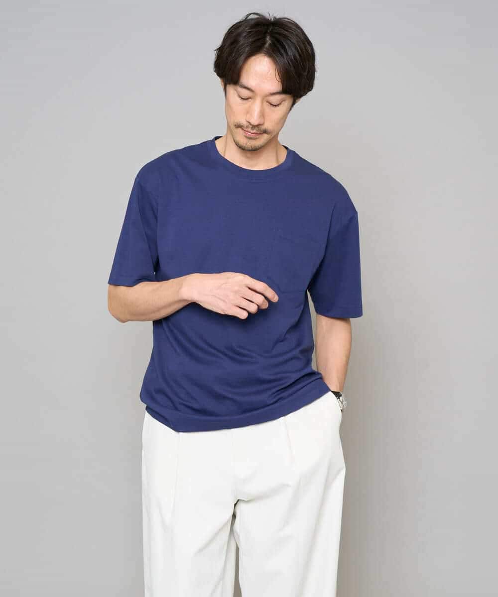 KHKGD40039 a.v.v MEN(アー・ヴェ・ヴェ) 【洗濯機で洗える/接触冷感/UVカット/毛玉になりにくい】シルケットスムースワイドシルエットカットソー ブラック