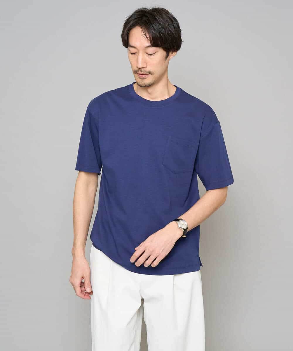 KHKGD40039 a.v.v MEN(アー・ヴェ・ヴェ) 【洗濯機で洗える/接触冷感/UVカット/毛玉になりにくい】シルケットスムースワイドシルエットカットソー ブラック