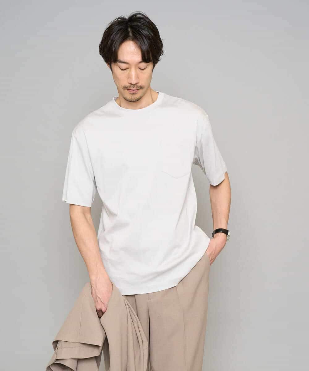 KHKGD40039 a.v.v MEN(アー・ヴェ・ヴェ) 【洗濯機で洗える/接触冷感/UVカット/毛玉になりにくい】シルケットスムースワイドシルエットカットソー ブラック