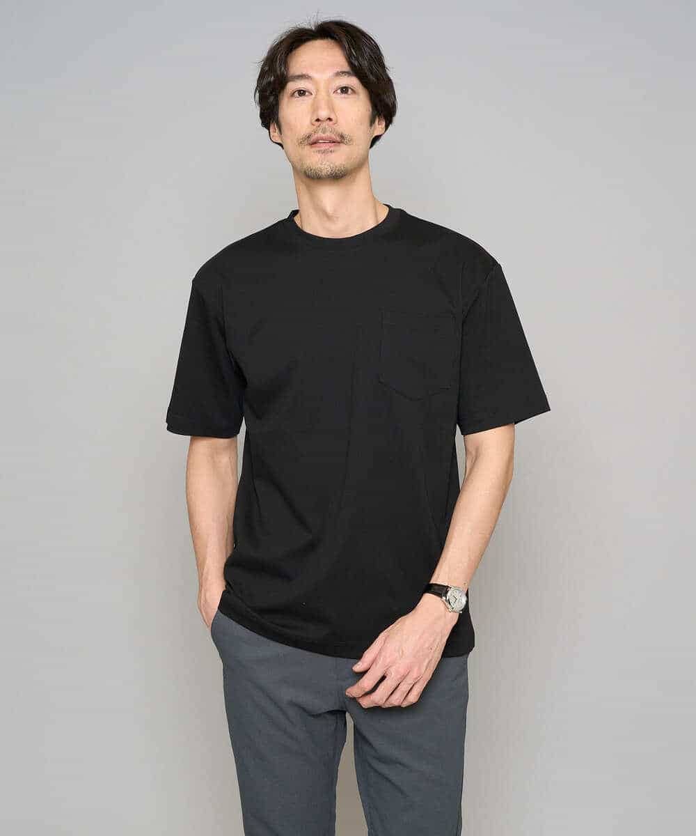 KHKGD40039 a.v.v MEN(アー・ヴェ・ヴェ) 【洗濯機で洗える/接触冷感/UVカット/毛玉になりにくい】シルケットスムースワイドシルエットカットソー ブラック