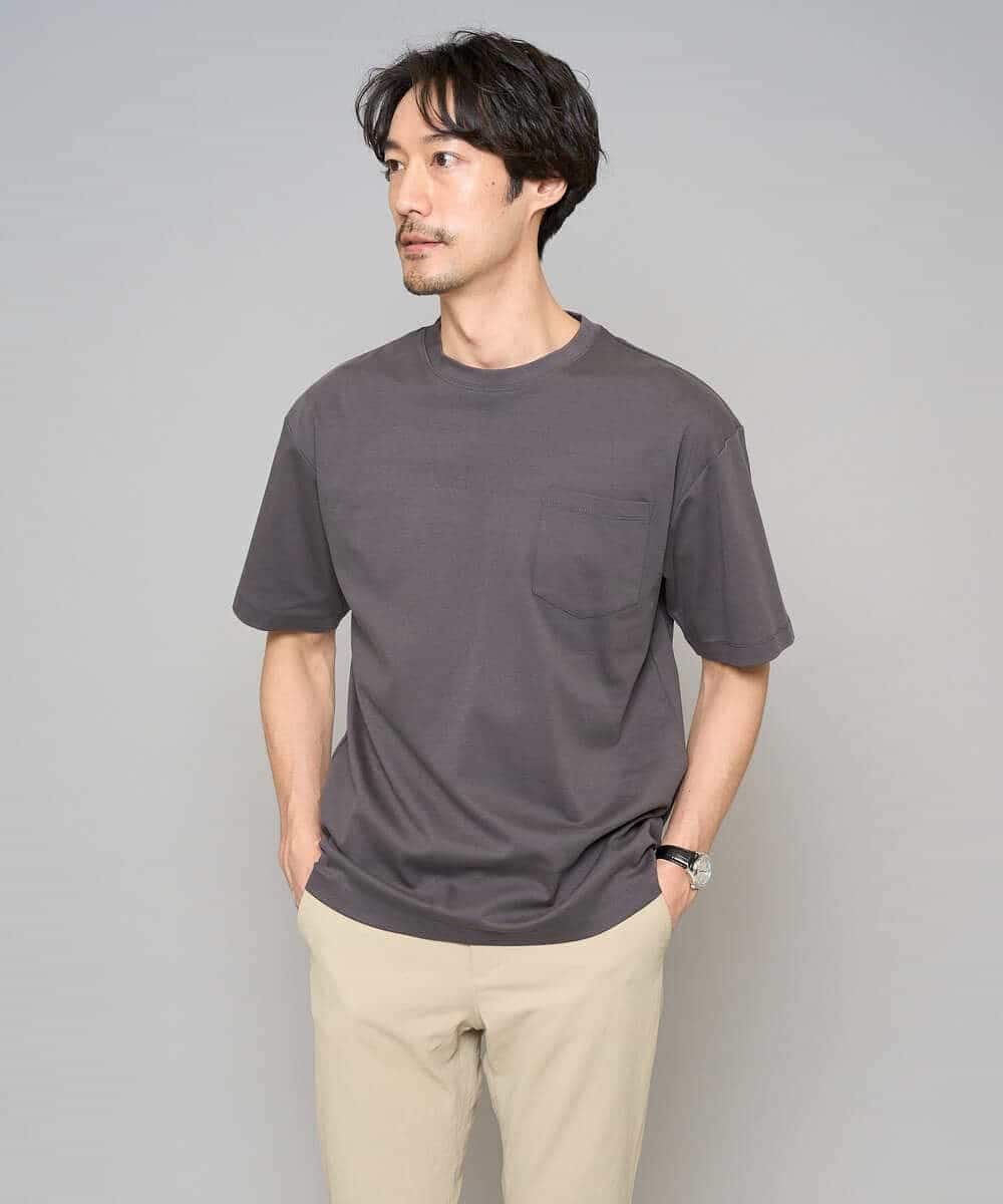 KHKGD40039 a.v.v MEN(アー・ヴェ・ヴェ) 【洗濯機で洗える/接触冷感/UVカット/毛玉になりにくい】シルケットスムースワイドシルエットカットソー ブラック