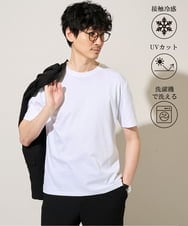 KHKGD42039 a.v.v MEN(アー・ヴェ・ヴェ) 【接触冷感/UVカット/洗濯機で洗える/毛玉になりにくい】シルケットスムースクルーネックスマートＴシャツ ホワイト