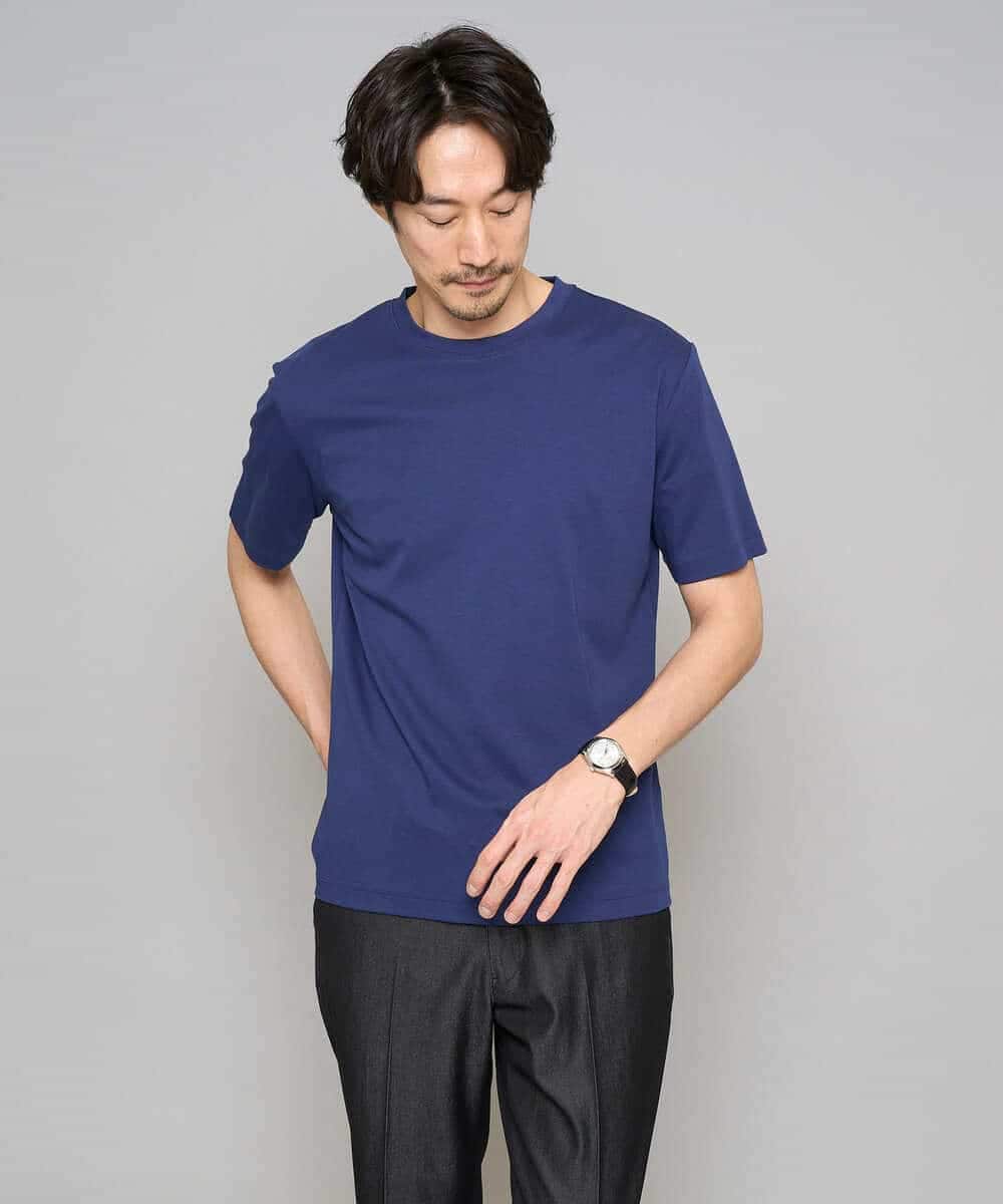 KHKGD42039 a.v.v MEN(アー・ヴェ・ヴェ) 【洗濯機で洗える/接触冷感/UVカット/毛玉になりにくい】シルケットスムースクルーネックスマートＴシャツ ブルー