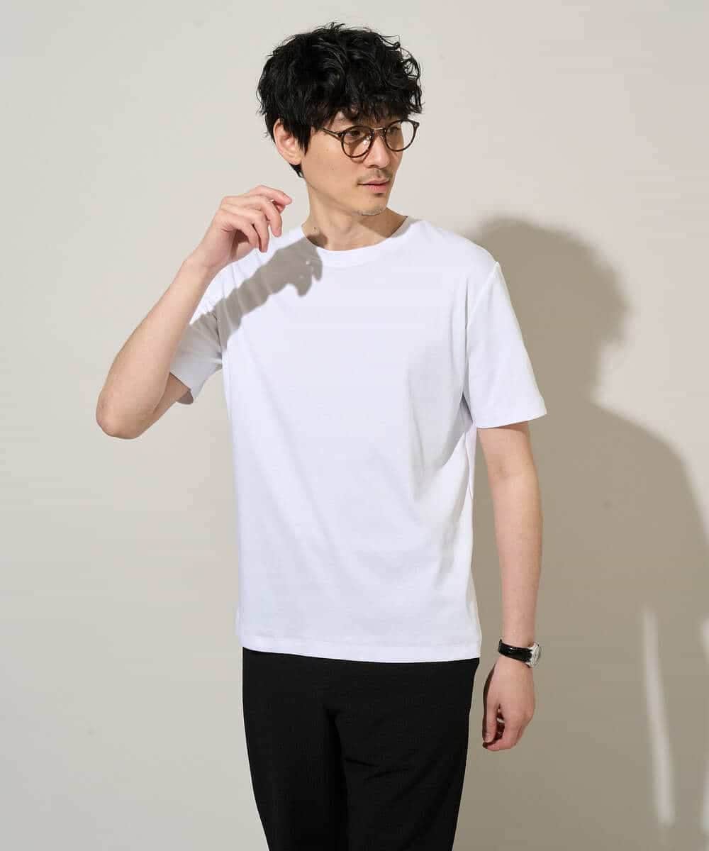 KHKGD42039 a.v.v MEN(アー・ヴェ・ヴェ) 【洗濯機で洗える/接触冷感/UVカット/毛玉になりにくい】シルケットスムースクルーネックスマートＴシャツ ホワイト