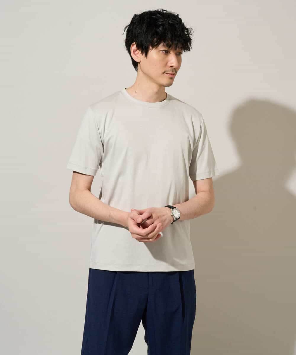 KHKGD42039 a.v.v MEN(アー・ヴェ・ヴェ) 【洗濯機で洗える/接触冷感/UVカット/毛玉になりにくい】シルケットスムースクルーネックスマートＴシャツ ライトグレー