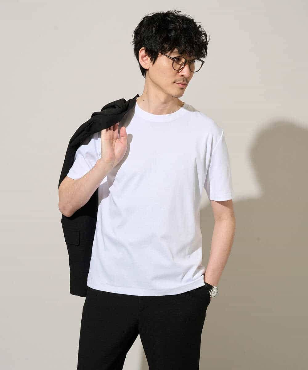 KHKGD42039 a.v.v MEN(アー・ヴェ・ヴェ) 【洗濯機で洗える/接触冷感/UVカット/毛玉になりにくい】シルケットスムースクルーネックスマートＴシャツ ダークグレー