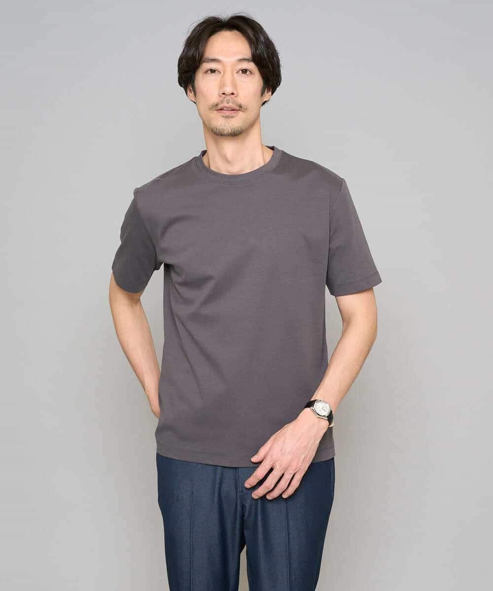 KHKGD42039 a.v.v MEN(アー・ヴェ・ヴェ) 【洗濯機で洗える/接触冷感/UVカット/毛玉になりにくい】シルケットスムースクルーネックスマートＴシャツ ダークグレー