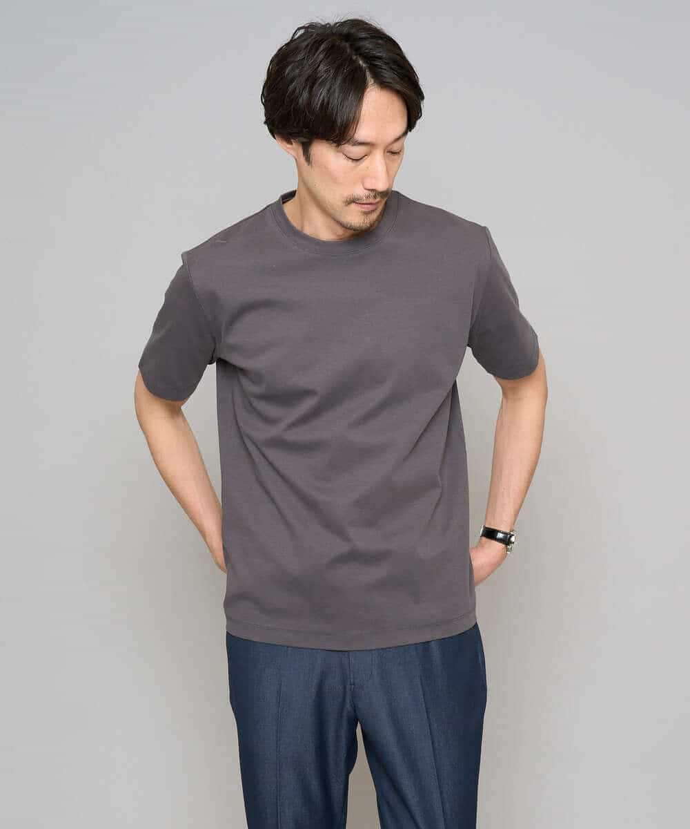 KHKGD42039 a.v.v MEN(アー・ヴェ・ヴェ) 【洗濯機で洗える/接触冷感/UVカット/毛玉になりにくい】シルケットスムースクルーネックスマートＴシャツ ダークグレー