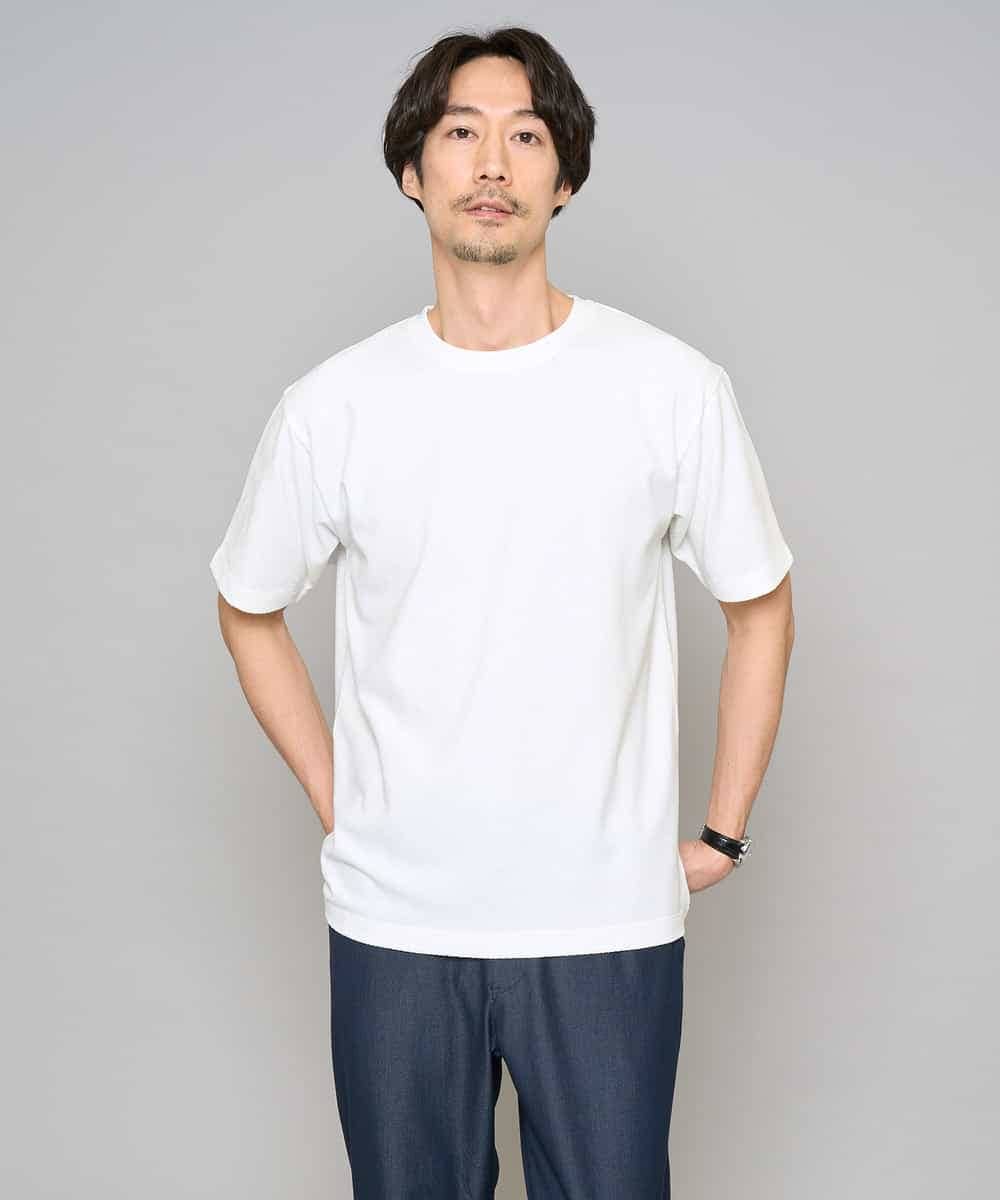 KHKGD48044 a.v.v MEN(アー・ヴェ・ヴェ) 【イージーケア/洗濯機で洗える】キカジャカードセミワイドシルエットカットソー ホワイト