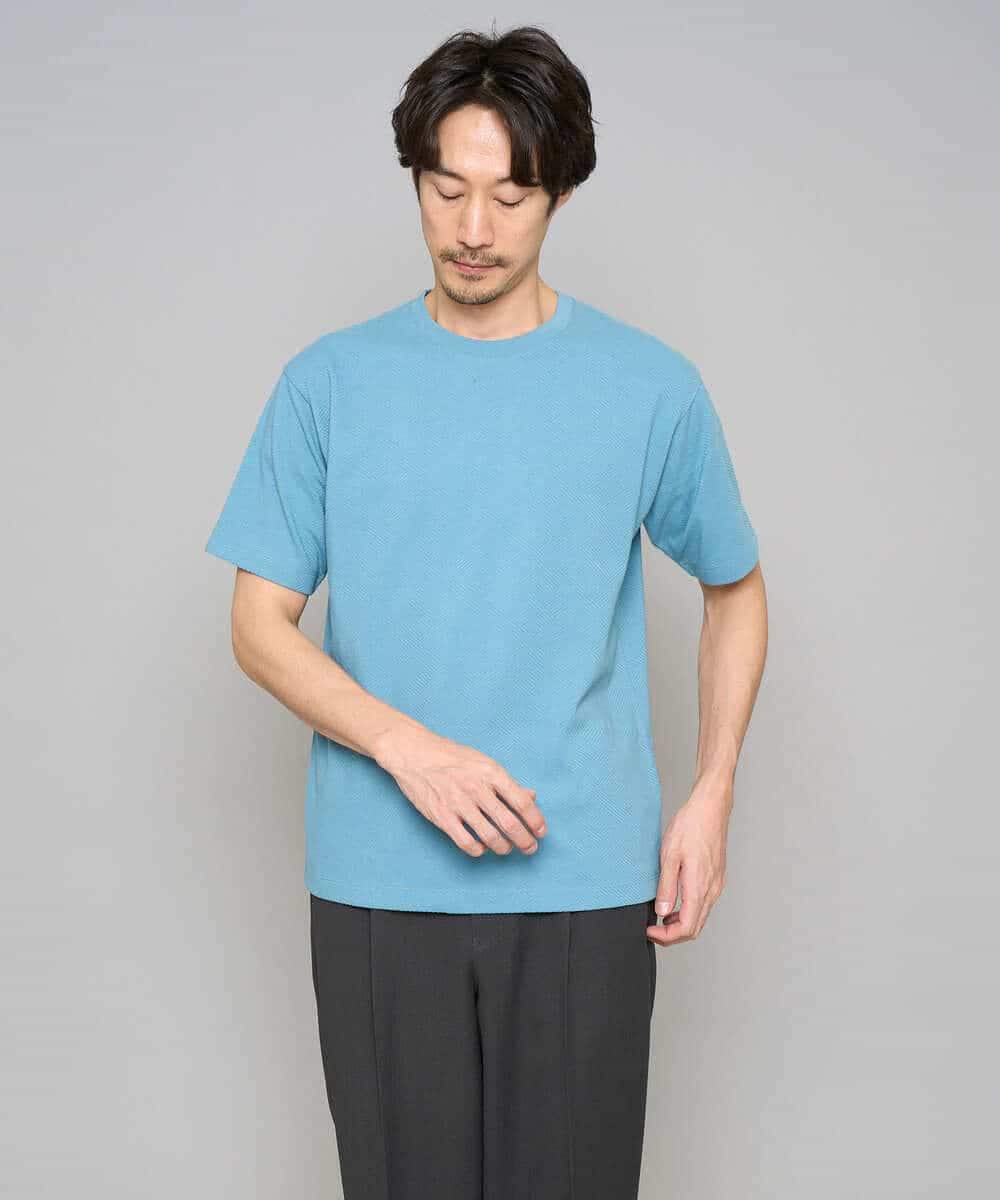 KHKGD48044 a.v.v MEN(アー・ヴェ・ヴェ) 【イージーケア/洗濯機で洗える】キカジャカードセミワイドシルエットカットソー ライトグレー