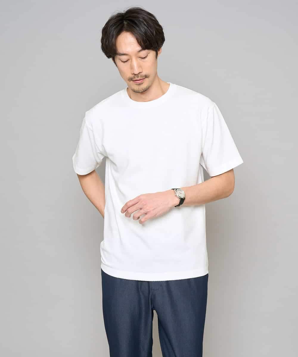 KHKGD48044 a.v.v MEN(アー・ヴェ・ヴェ) 【イージーケア/洗濯機で洗える】キカジャカードセミワイドシルエットカットソー ライトグレー