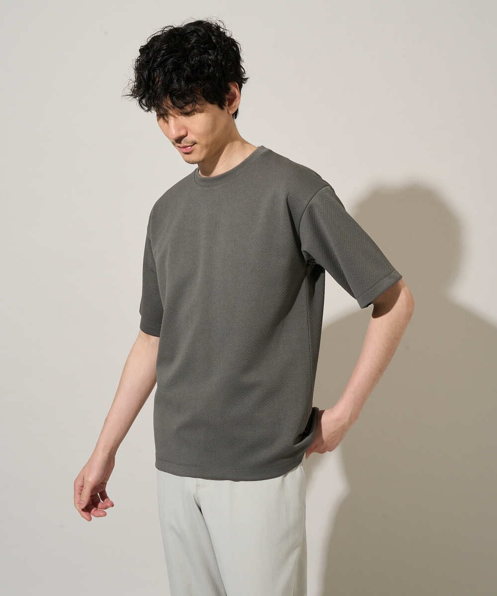 KHKGD49049 a.v.v MEN(アー・ヴェ・ヴェ) 【イージーケア/洗濯機で洗える/接触冷感】フォーマルジャカードセミワイドシルエットカットソー ブラック