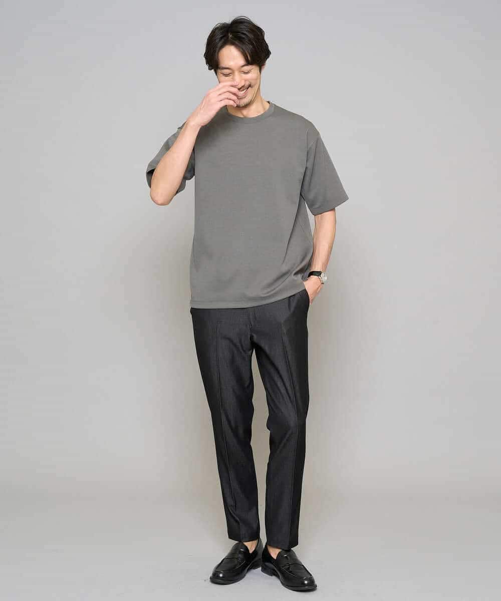 KHKGD49049 a.v.v MEN(アー・ヴェ・ヴェ) 【イージーケア/洗濯機で洗える/接触冷感】フォーマルジャカードセミワイドシルエットカットソー ブラック