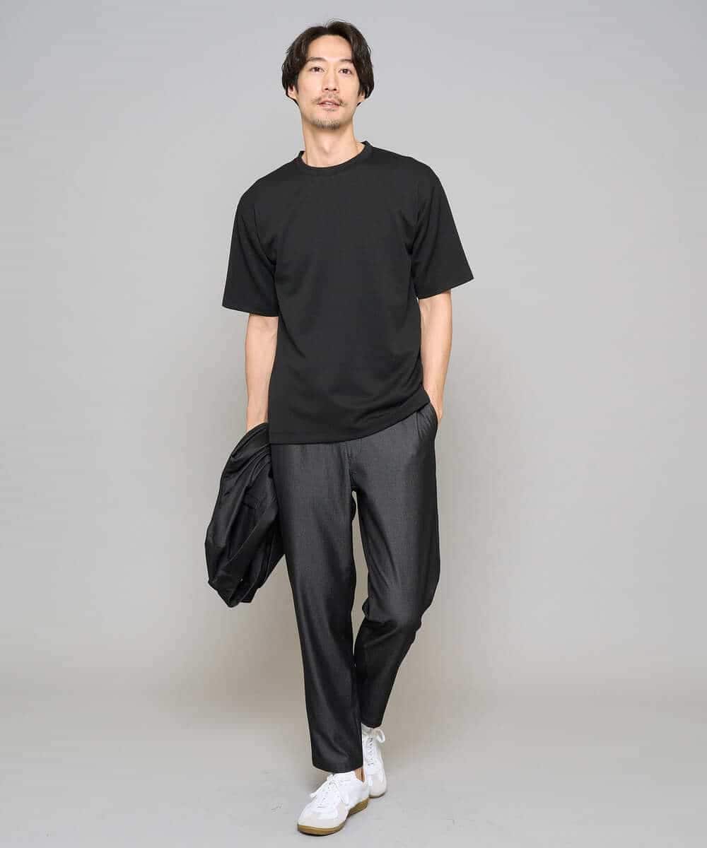 KHKGD49049 a.v.v MEN(アー・ヴェ・ヴェ) 【イージーケア/洗濯機で洗える/接触冷感】フォーマルジャカードセミワイドシルエットカットソー ブラック