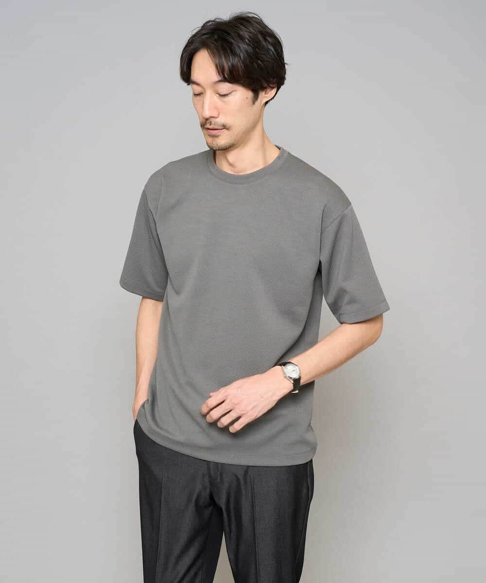 KHKGD49049 a.v.v MEN(アー・ヴェ・ヴェ) 【イージーケア/洗濯機で洗える/接触冷感】フォーマルジャカードセミワイドシルエットカットソー ブラック