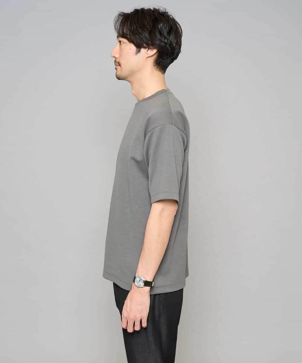 KHKGD49049 a.v.v MEN(アー・ヴェ・ヴェ) 【イージーケア/洗濯機で洗える/接触冷感】フォーマルジャカードセミワイドシルエットカットソー ブラック