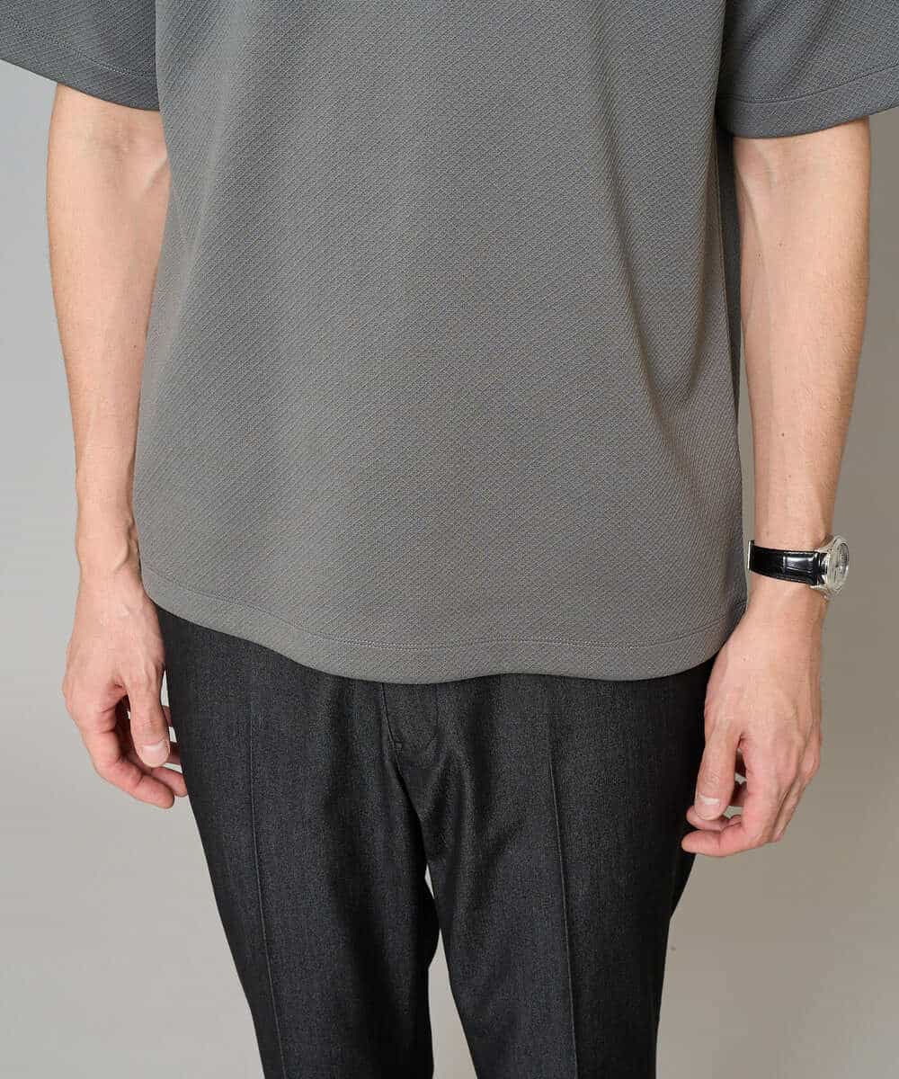 KHKGD49049 a.v.v MEN(アー・ヴェ・ヴェ) 【イージーケア/洗濯機で洗える/接触冷感】フォーマルジャカードセミワイドシルエットカットソー ブラック