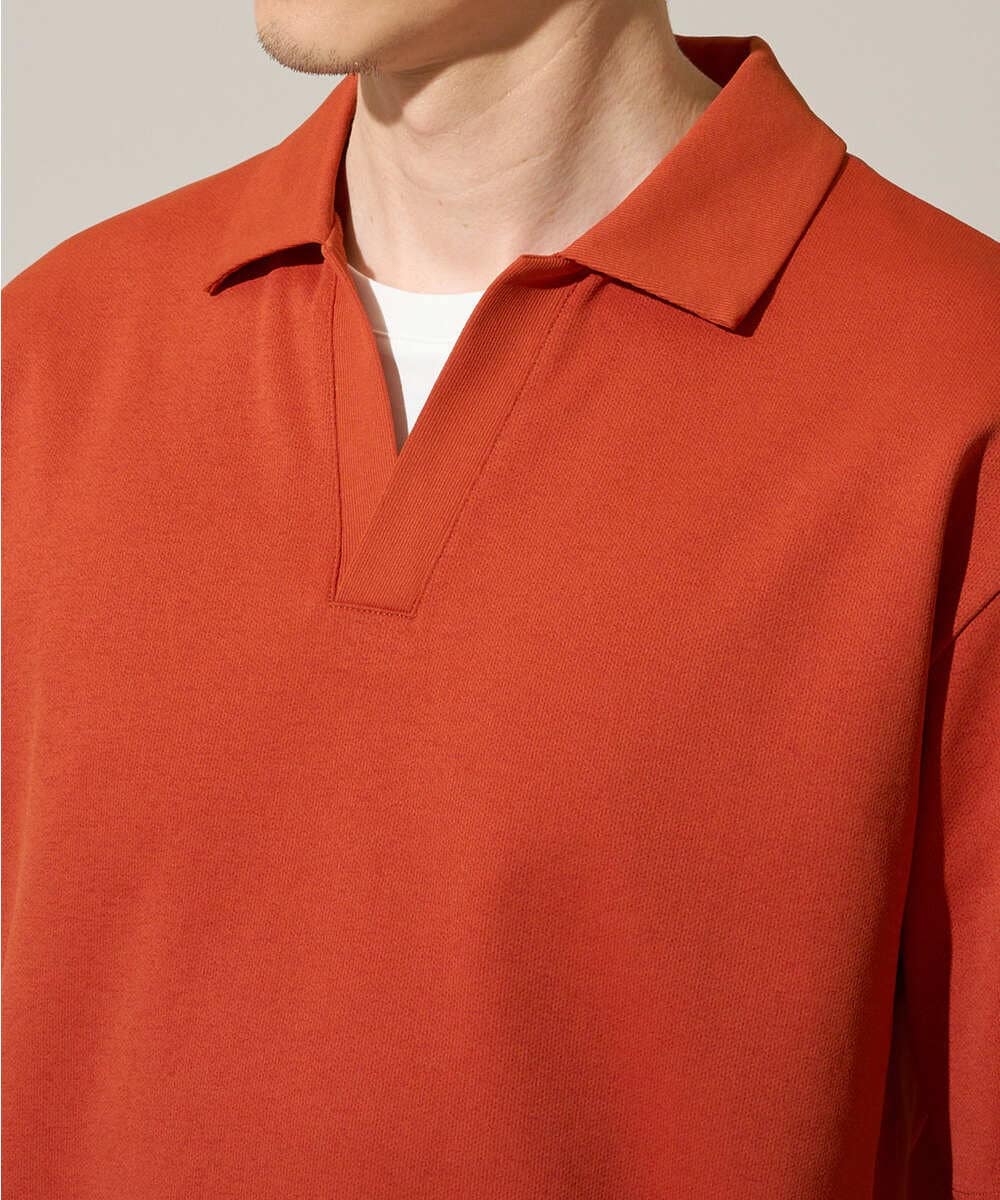 KHKGD51064 a.v.v MEN(アー・ヴェ・ヴェ) 【イージーケア/洗濯機で洗える/接触冷感/毛玉になりにくい】ダブルフェイスワイドシルエットスキッパーポロ オレンジ